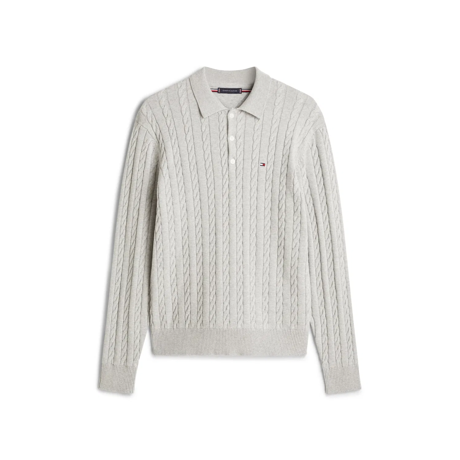 Мужской пуловер с поло-воротником и косичками Tommy Hilfiger, Light Grey Heather — фото 4