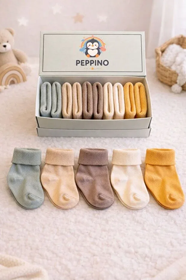 Детские носки хлопковые Organic cotton unisex 5-piece boxed premium newborn baby socks Peppino, Beige
