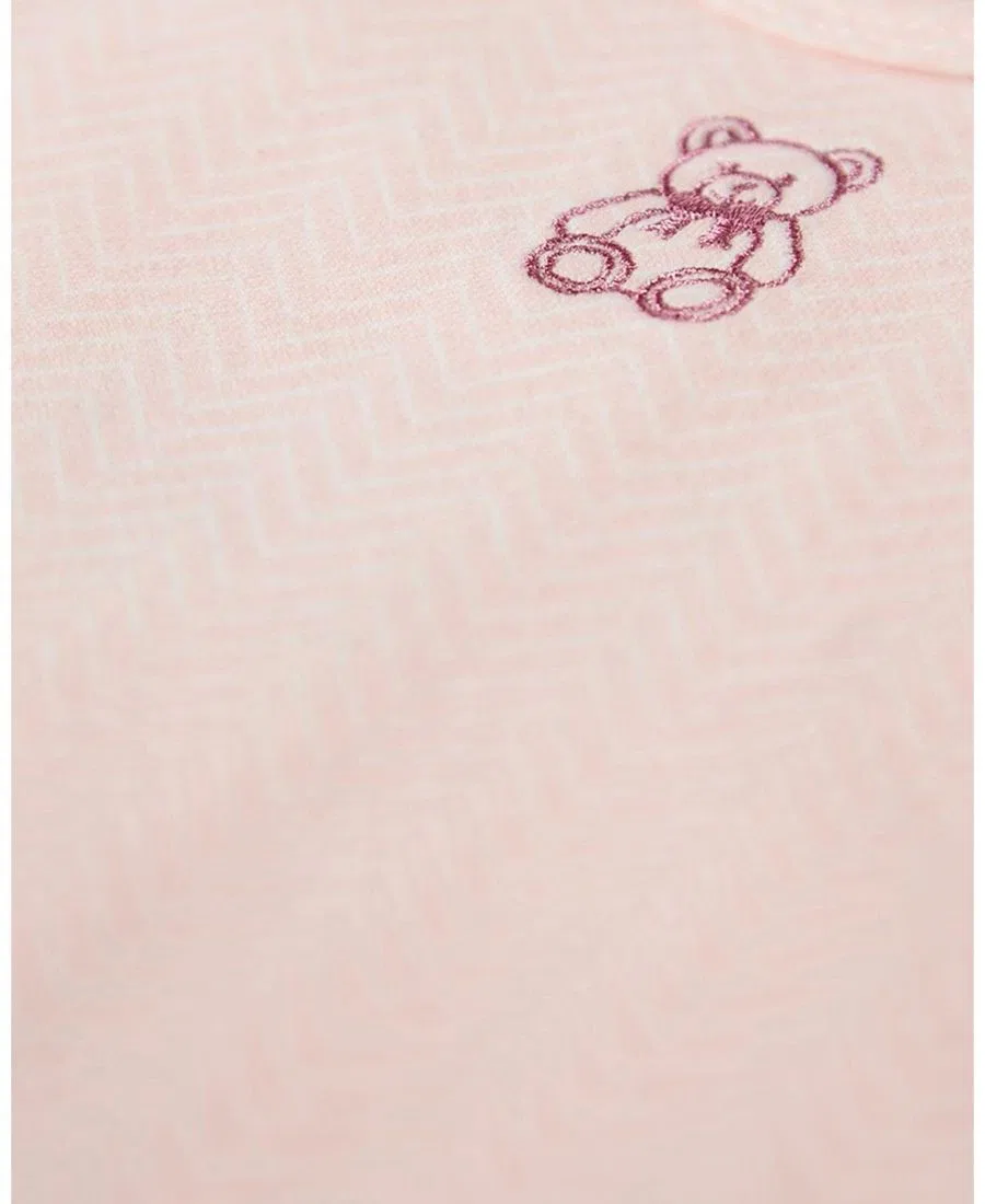 Детское боди с длинным рукавом с вышитым медвежонком MeMoi, Barely Pink — фото 3