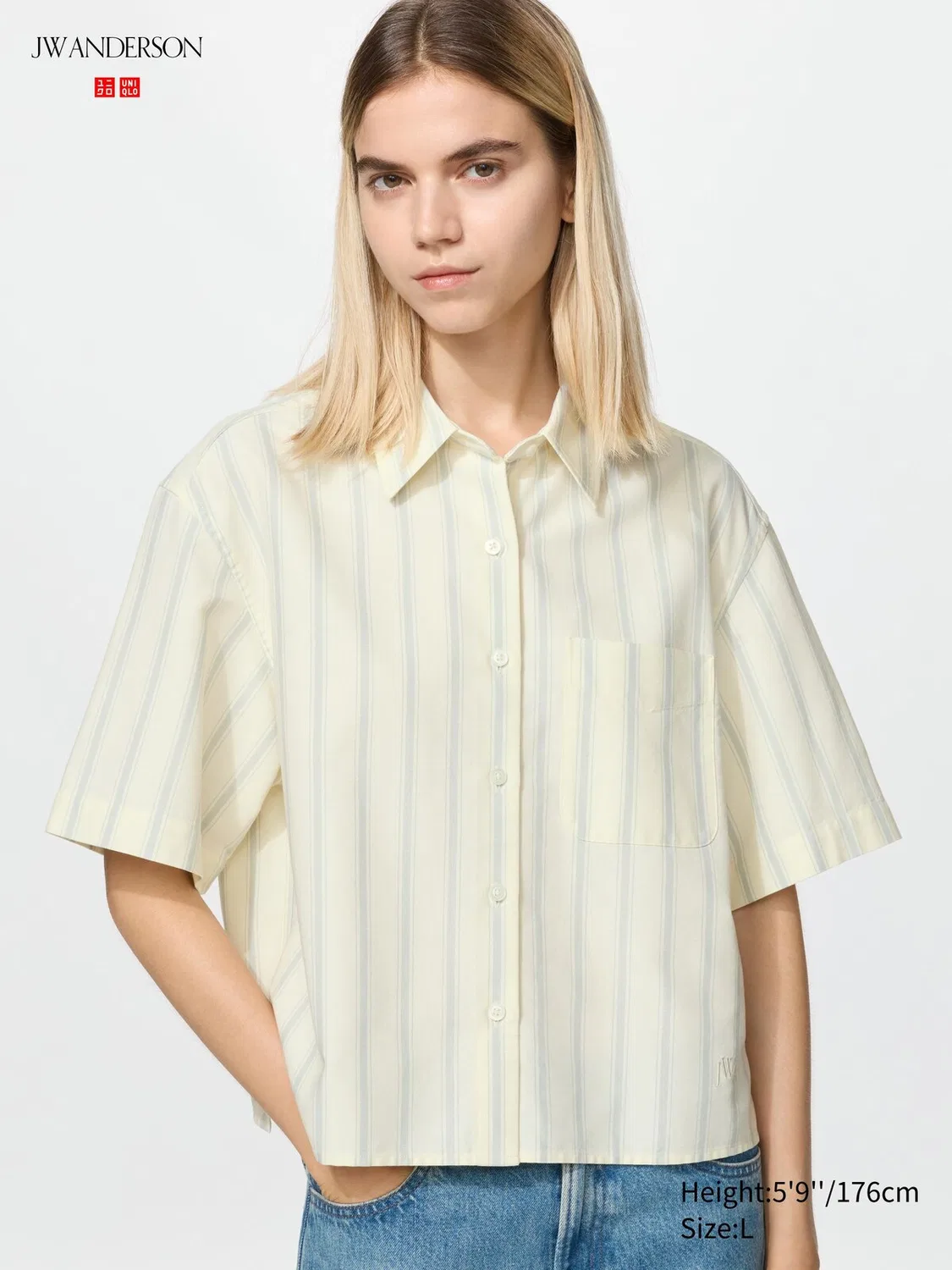 Рубашка Uniqlo Оксфорд, короткий рукав, кремовый
