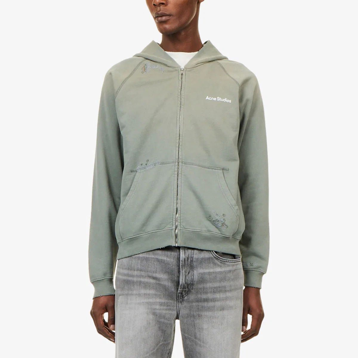 Худи из хлопка на молнии с логотипом Fupiter u stamp Acne Studios, серый — фото 3