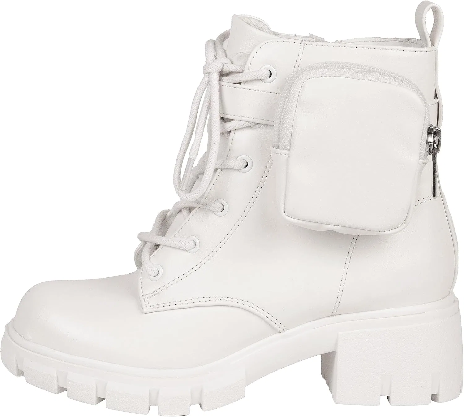 Детские ботинки для девочек с боковым карманом и рифленой подошвой POUCH Girls Combat Boots Side Pocket Lug Sole Booties Kassie Daniela, White