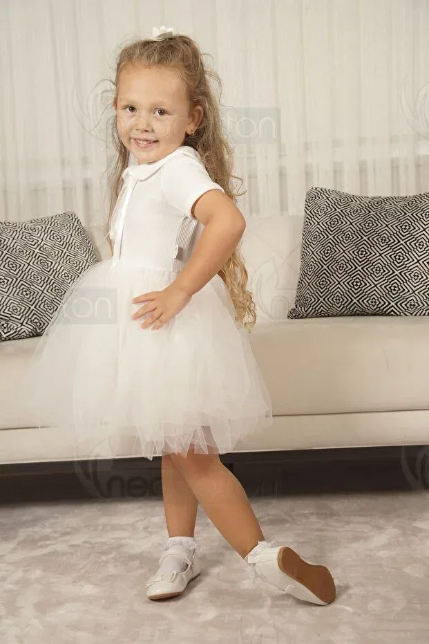 Детское платье для девочек с воротничком Neocotton, Short-White — фото 3