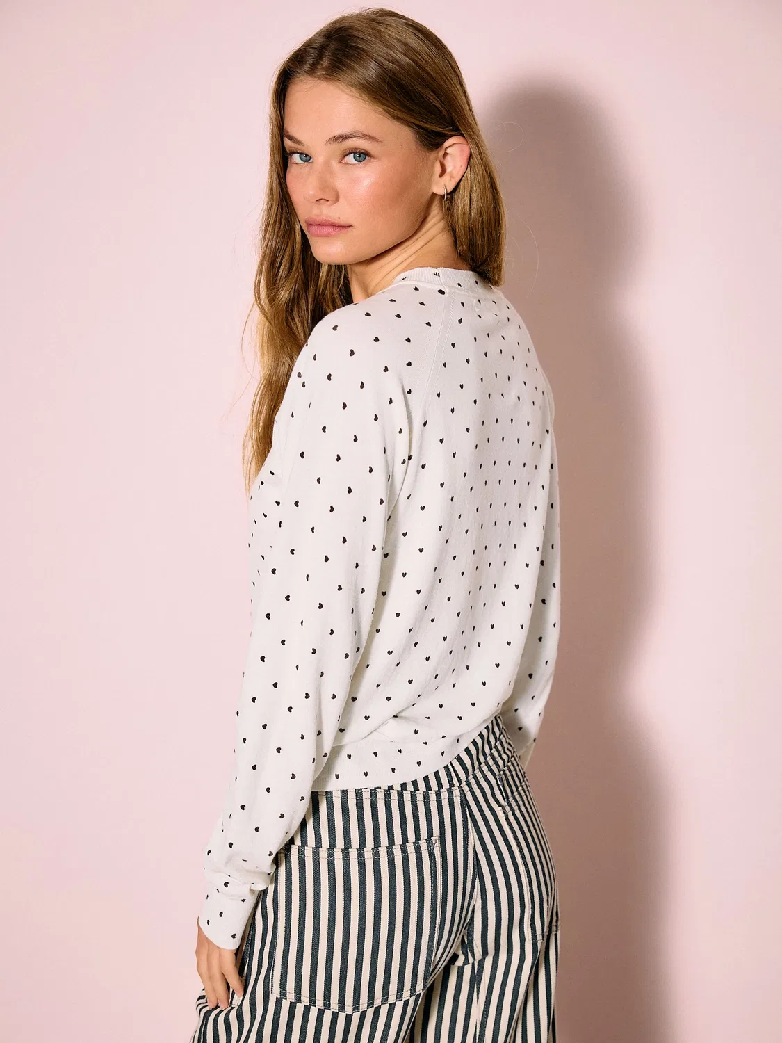 Джемпер с круглым вырезом, хлопковый, Heart Polka Dots Next, Ecru — фото 2