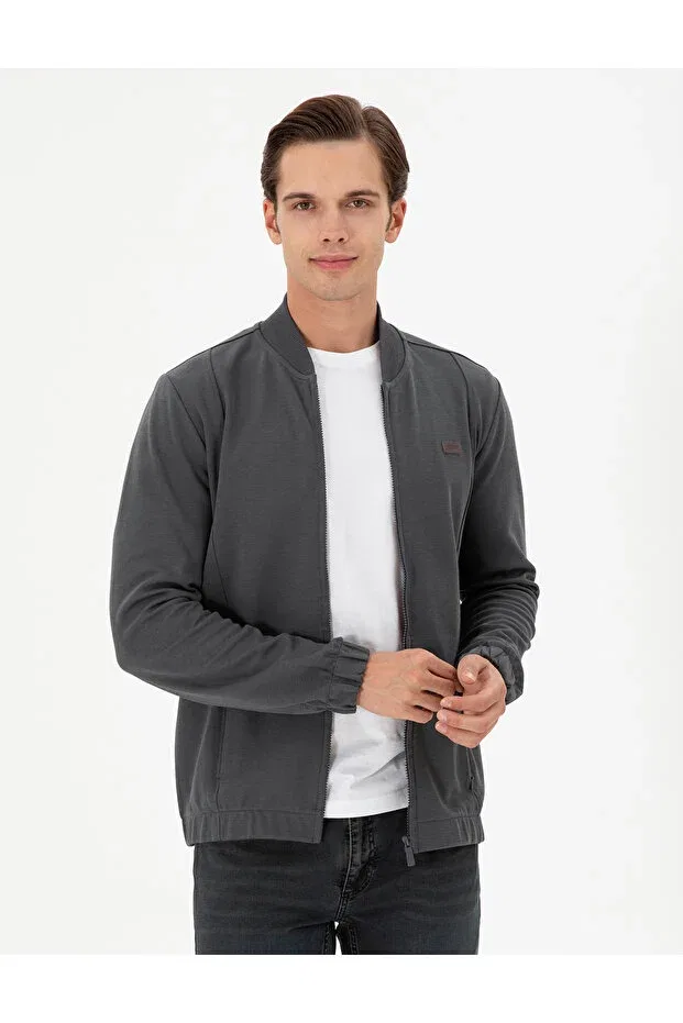 Мужской вязаный кардиган с воротником-стойкой U.S. Polo Assn., Anthracite