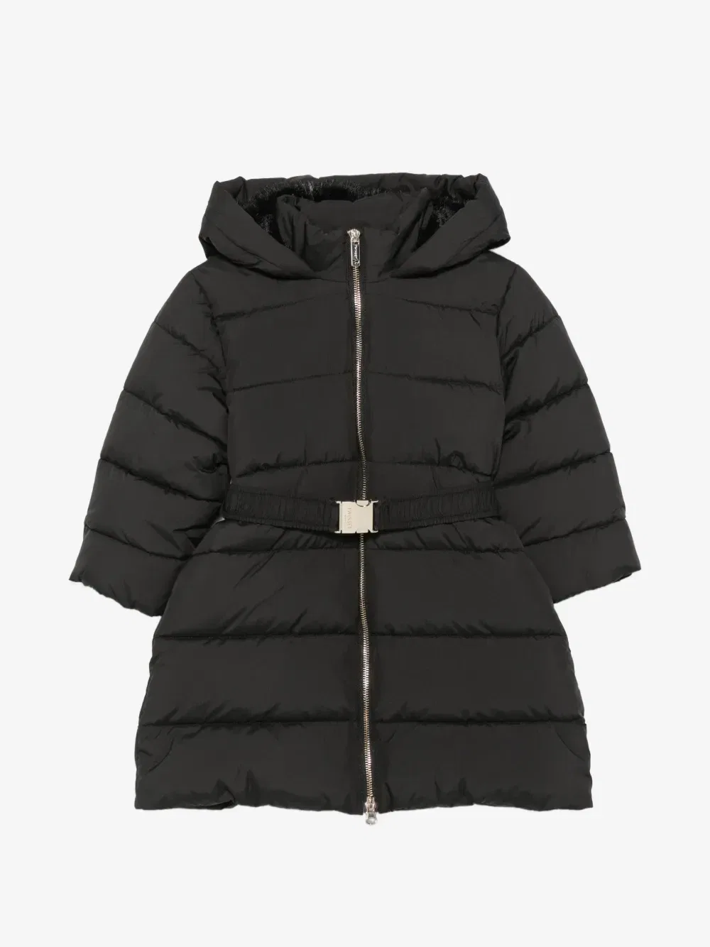 Пальто с капюшоном на поясе TWINSET Kids, черный