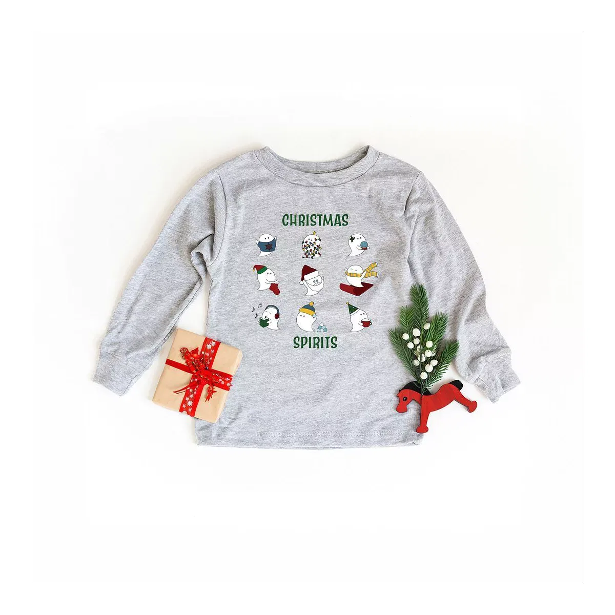 Детский лонгслив с длинным рукавом Christmas Spirits Green Words The Juniper Shop, White — фото 2