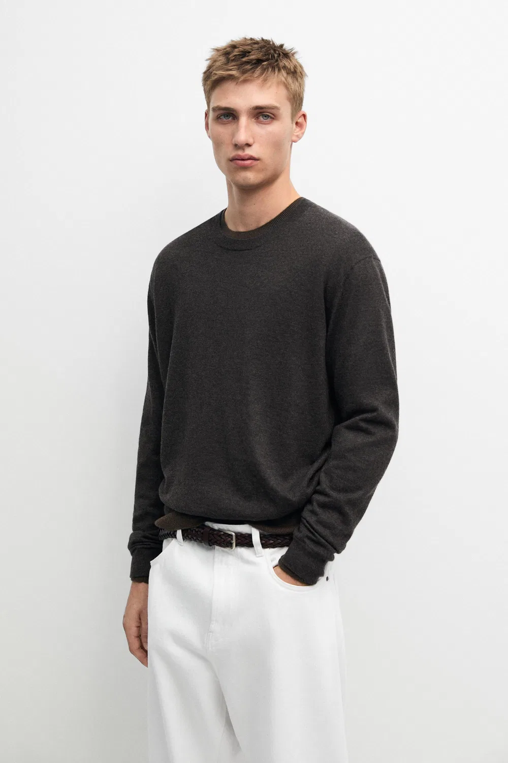 Свитер Massimo Dutti Knit 100% Cashmere Round Neck, угольно-серый