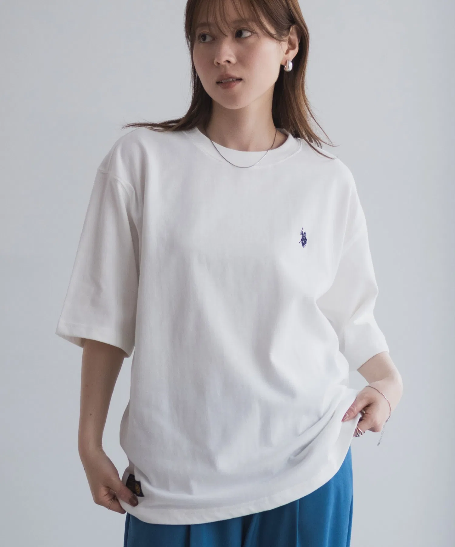 Футболка U.S. POLO ASSN. оверсайз с вышивкой, серо-меланжевая — фото 4