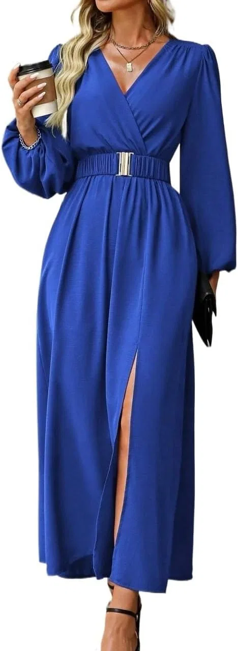 Женское A-силуэта платье с запахом Lantern Sleeve, Royal Blue