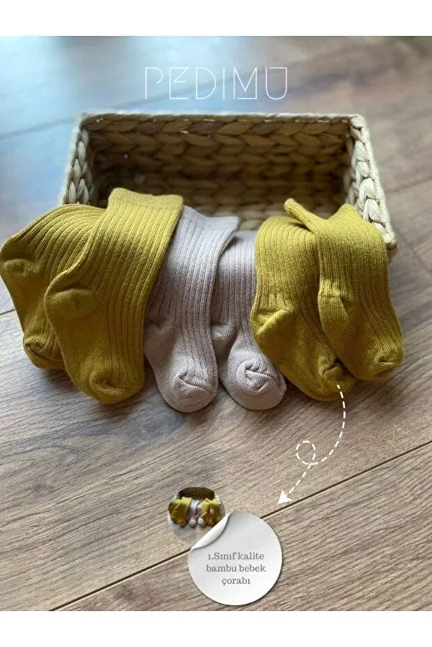 Детский комплект носков для новорожденных Bamboo Pedimu, Mustard1 — фото 3