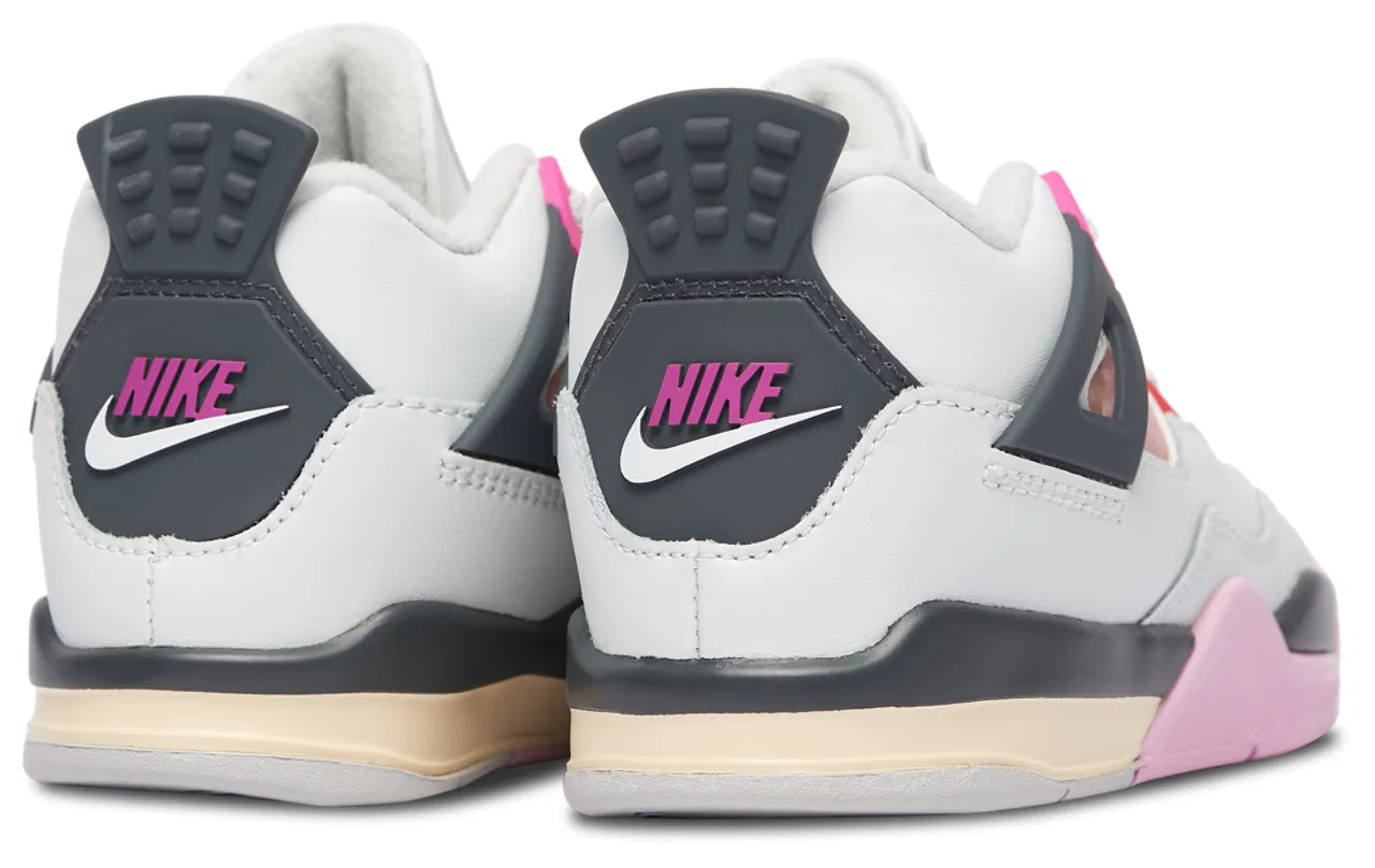 Детские кроссовки для девочек с верхом из кожи и нубука Jordan Retro 4 Jordan, Off White/Gray/Pink — фото 3