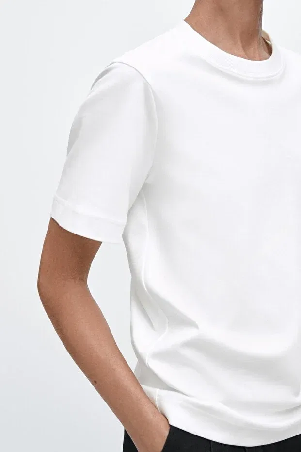Женская футболка с коротким рукавом хлопковая Massimo Dutti, Broken White — фото 3