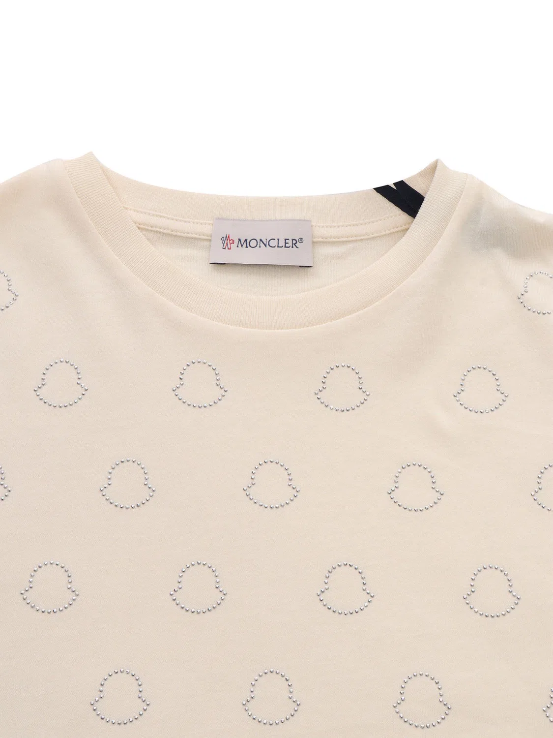 Футболка хлопковая с кристаллами Girls Crystal Logo Cotton Moncler, Cream — фото 3