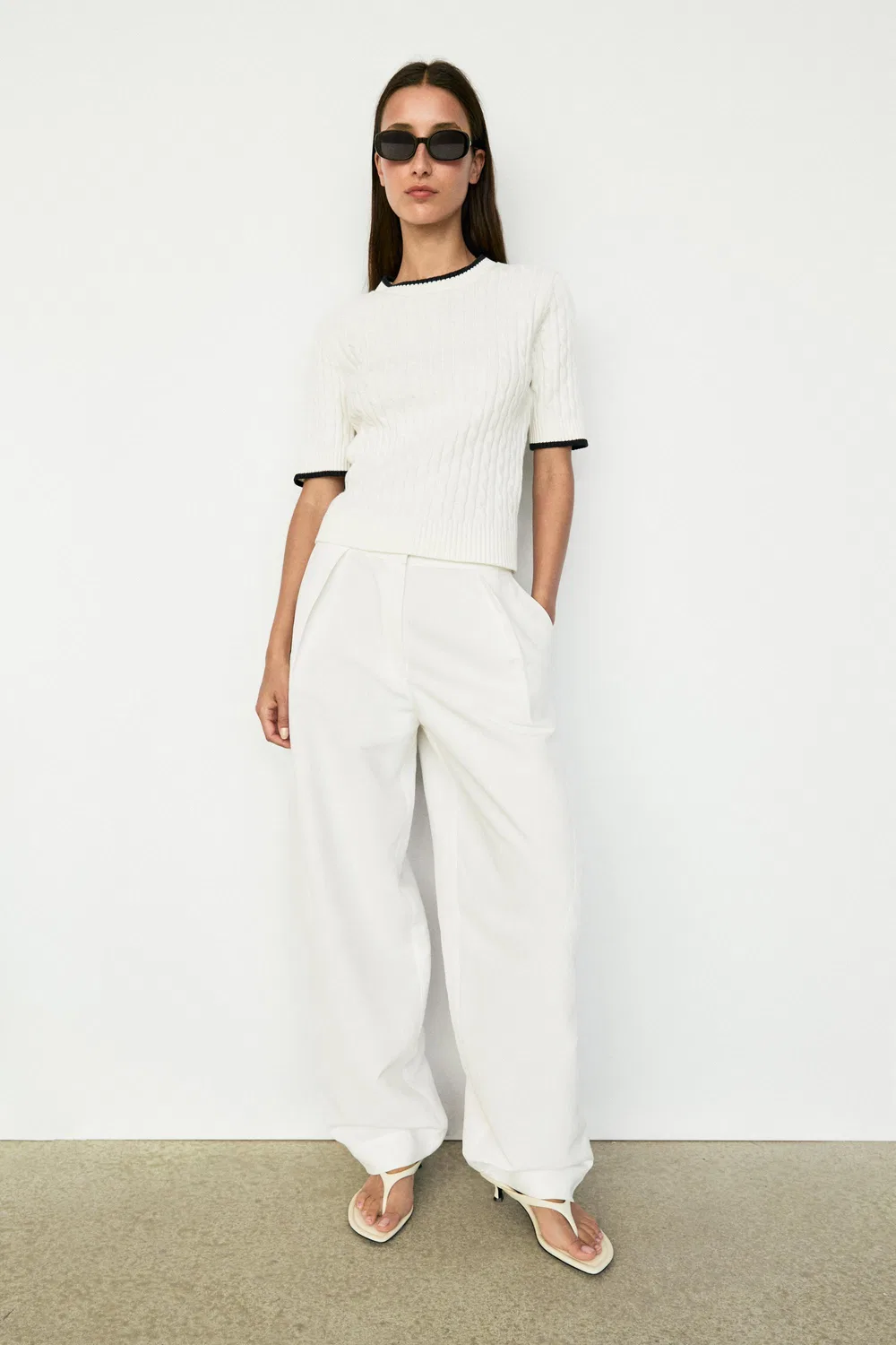 Свитер Massimo Dutti, с косами, белый — фото 4