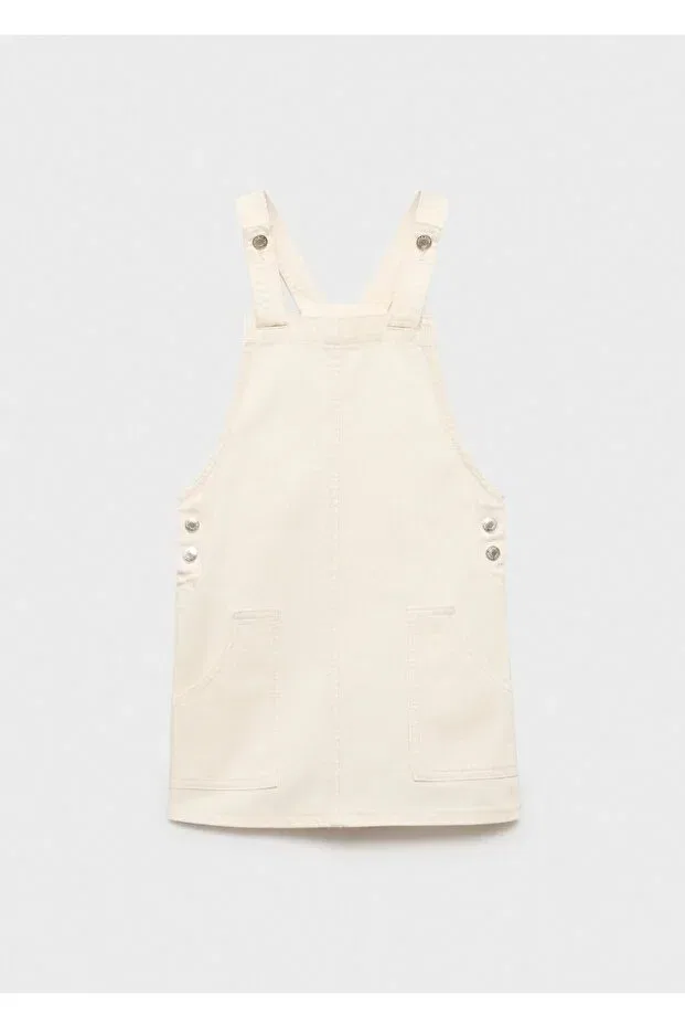 Детское джинсовое платье для девочек без рукавов Mango Kids, Ekrü — фото 3
