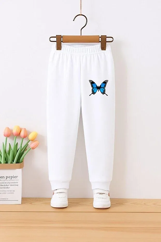 Детские спортивные штаны для девочек с принтом Unisex Children's Trackpants With Butterfly Print Benroma, White