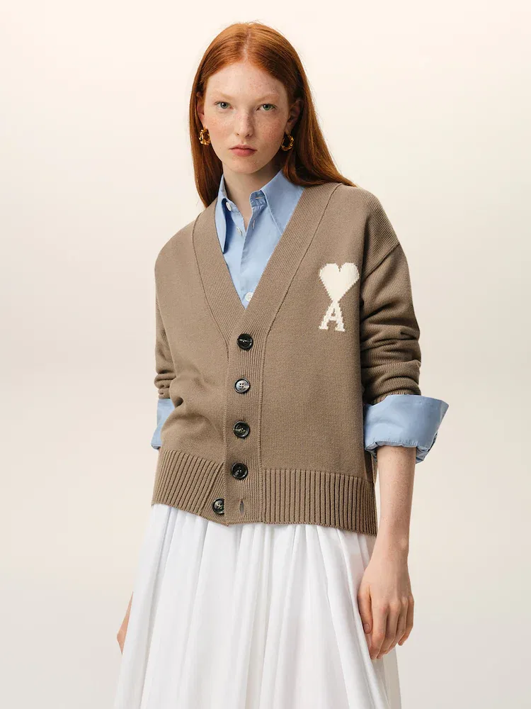Кардиган с контрастным логотипом Ami De Coeur AMI PARIS, Beige