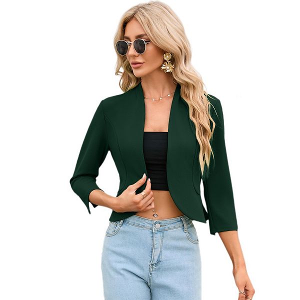 

Женский укороченный блейзер без воротника с коротким рукавом Yesfashion, Dark Green