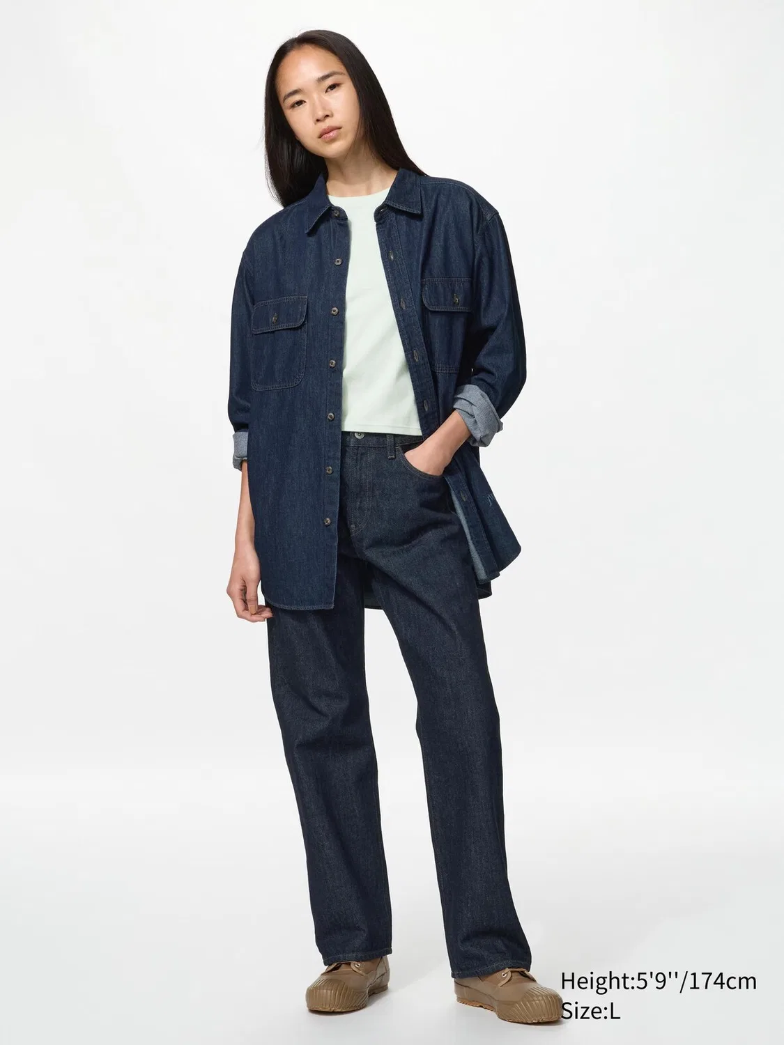 Рубашка Uniqlo, джинсовая, синяя — фото 4
