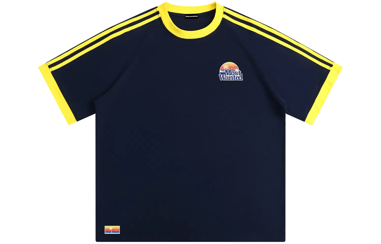 Детская футболка с круглым вырезом, средней плотности, Navy Blue & Yellow Stripes, MostwantedLab