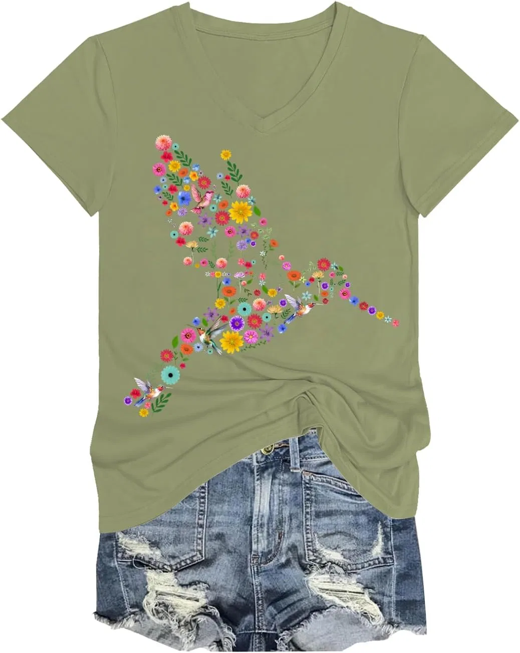 Мужская футболка с принтом Floral Hummingbird, Green