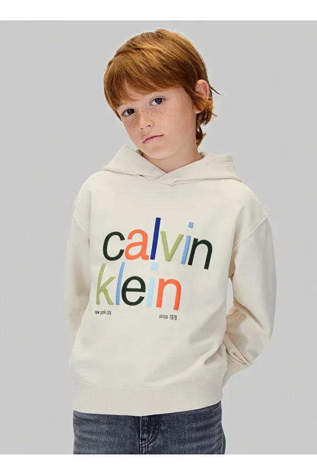 Детская толстовка для мальчиков с принтом Calvin Klein, Ecru — фото 2