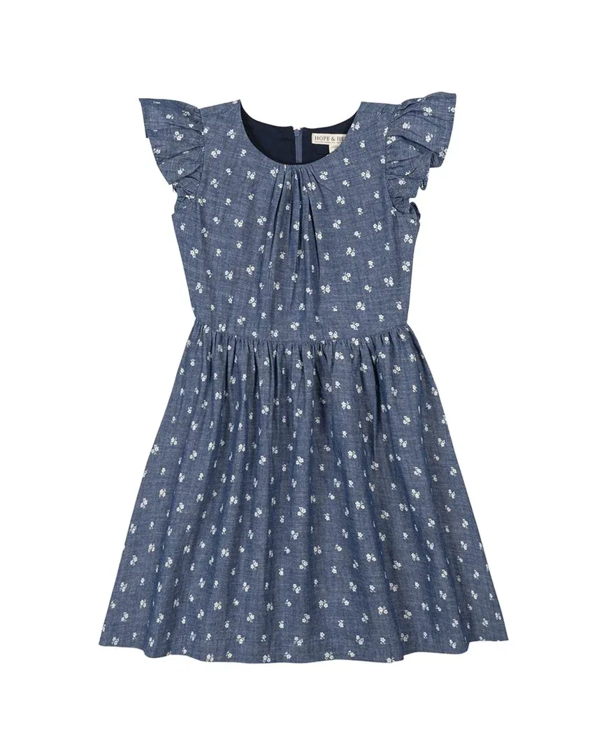 Детское платье для девочек с оборками на рукавах Chambray Skater HOPE & HENRY, синий