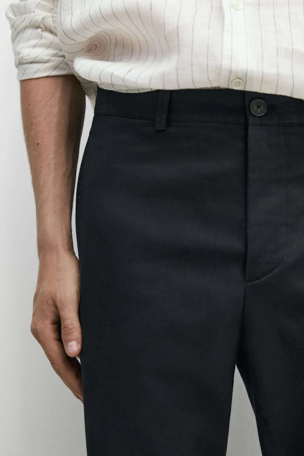 Брюки узкий крой из смесовой хлопковой ткани Massimo Dutti, темно-синий — фото 4