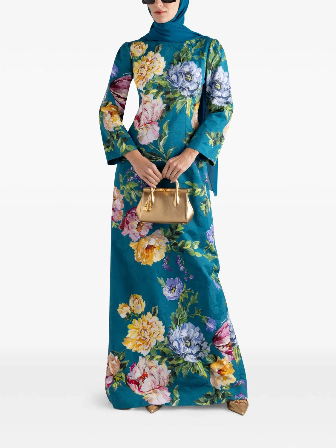 Платье макси с длинными рукавами Dolce & Gabbana, синий — фото 2