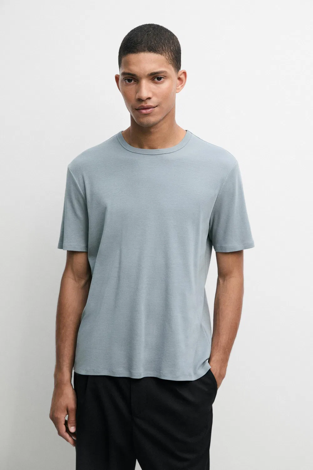 Футболка Massimo Dutti, хлопковая, серый синий — фото 2