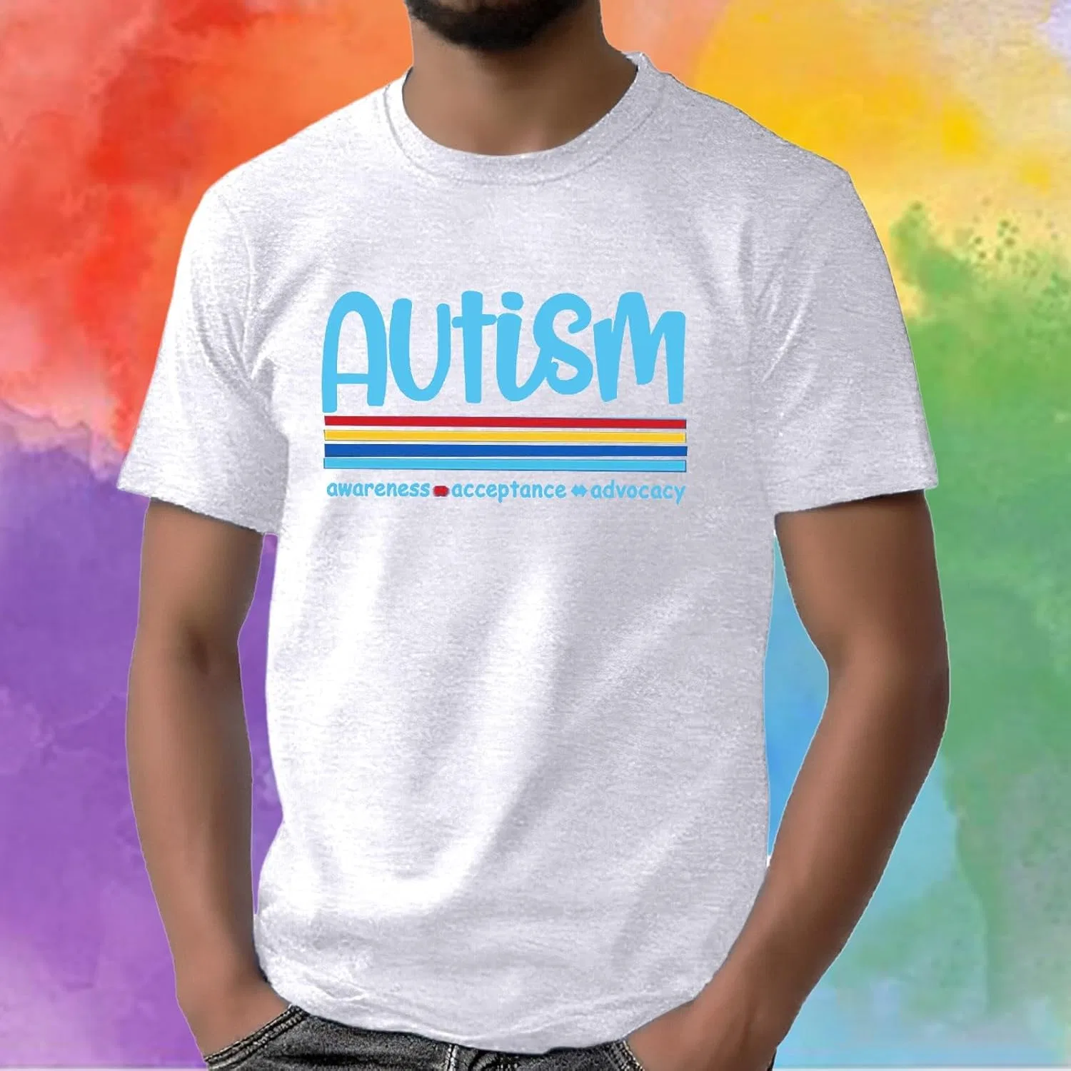 Мужская футболка оверсайз с принтом Autism Awareness, White — фото 2