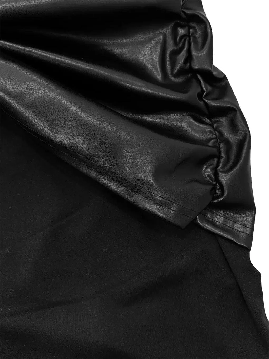 Женское мини-платье с имитацией кожи, двухслойное, Slim Fit, Black — фото 2