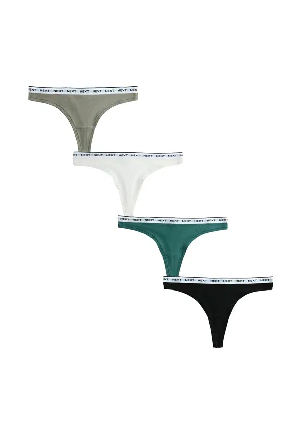 Трусы, хлопок, Fit - logo knickers 4 pack - thong, Next, Khaki Green, зеленый/хаки
