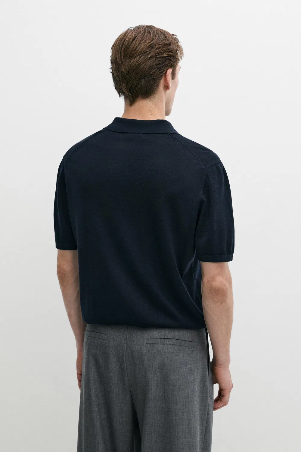 Рубашка-Поло из смесовой шерсти с застежкой-молнией Massimo Dutti, темно-синий — фото 3