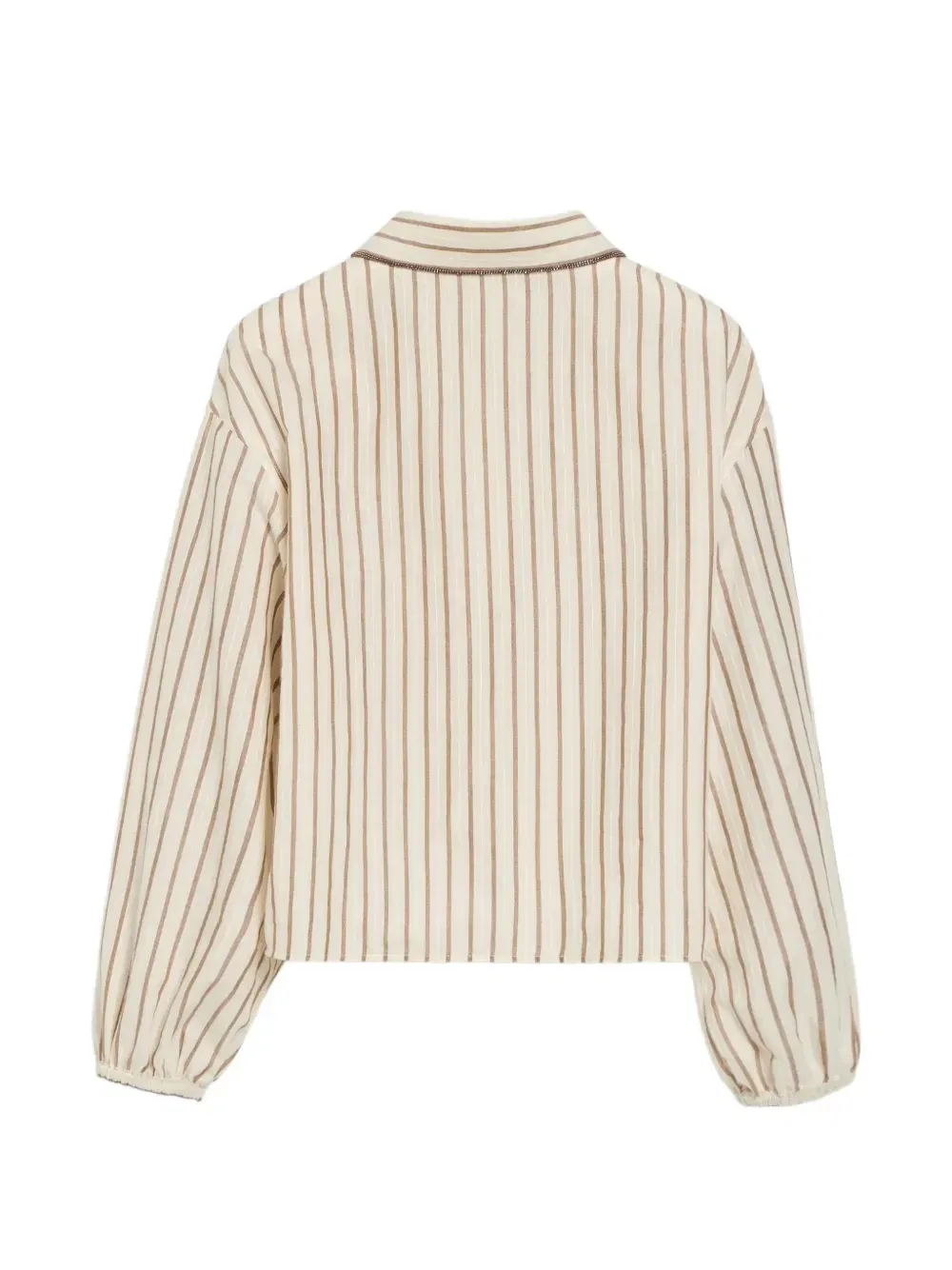 Легкая рубашка в полоску с декором Monili Brunello Cucinelli Kids, бежевый — фото 2