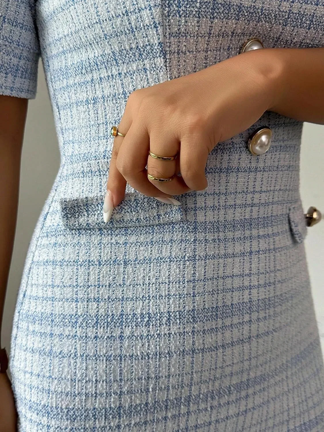 Женское элегантное платье bodycon с короткими рукавами-фонарик, Blue — фото 4