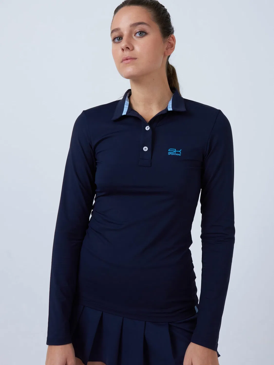 Спортивная рубашка-поло с длинным рукавом Sportkind Performance Shirt, темно-синяя — фото 2
