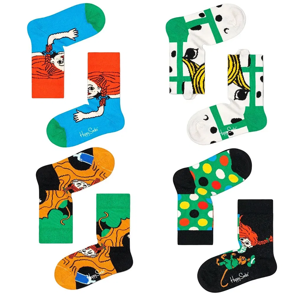 Носки Pippi 4 пары Happy Socks, мультиколор