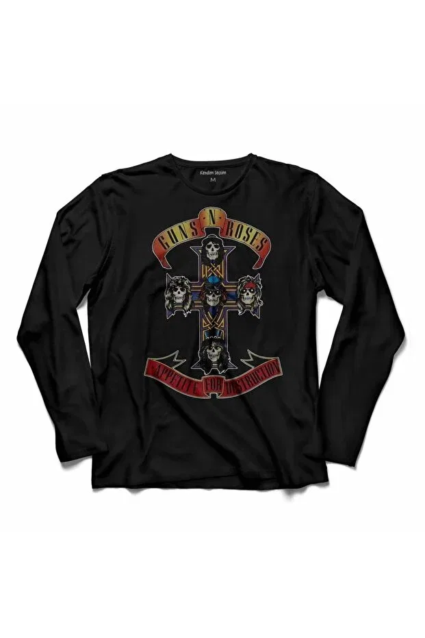 Детский лонгслив для девочек с принтом Guns N And Roses Gun Rose And Blood Gun Kendim Seçtim, Black