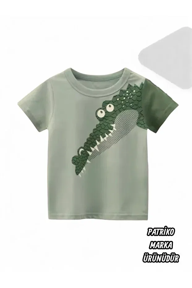 Детская футболка для мальчиков с принтом 3 size timsah design Patriko Tekstil, Light Green