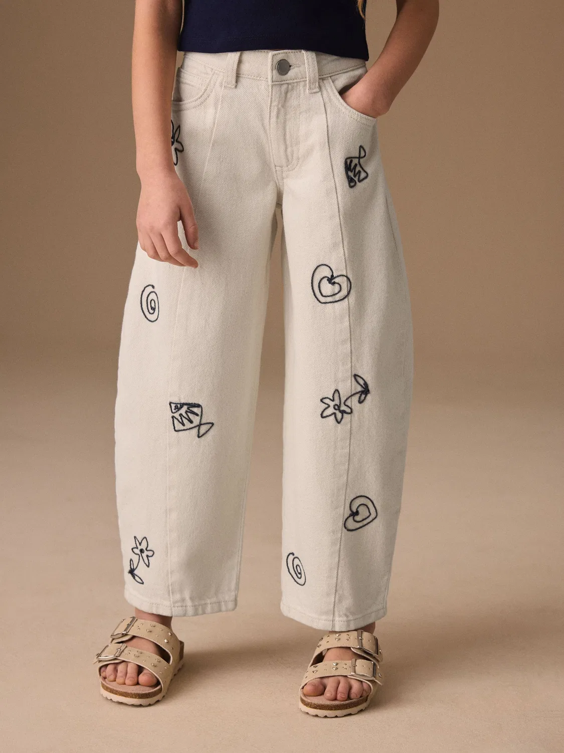 Джинсы с вышивкой Barrel Leg Next, цвет Ecru Embroidery