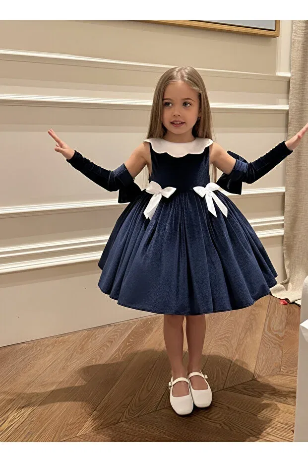 Детское платье для девочек бархатное Asel Kids, Navy Blue
