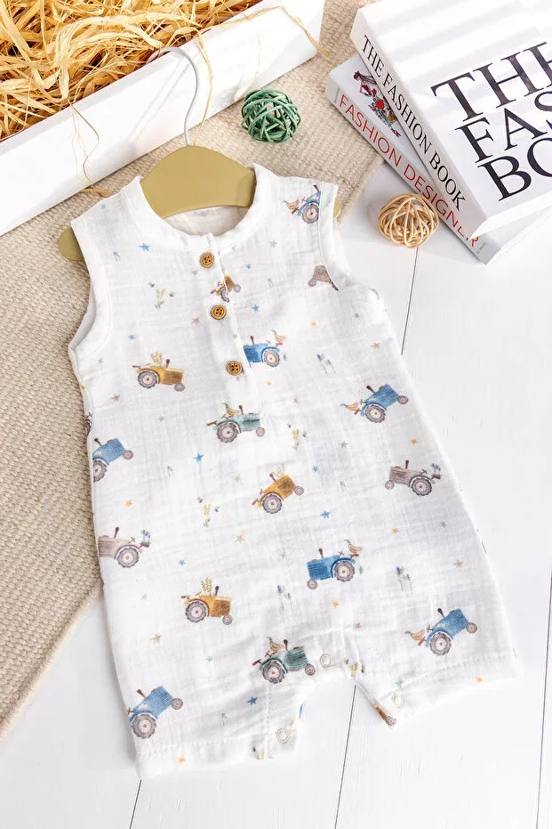 Детский комбинезон для мальчиков с принтом Car patterned Babymod, White
