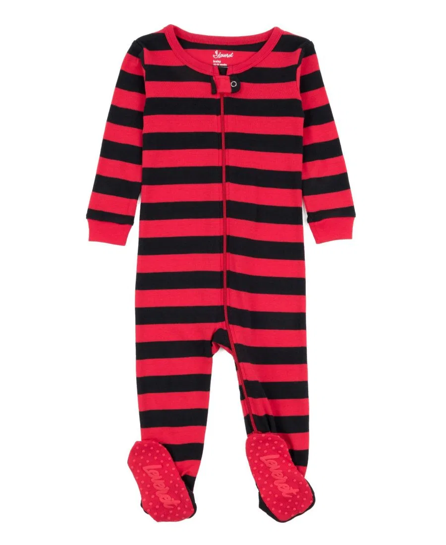 Ползунки-пижама с принтом в полоску, с длинным рукавом Leveret, Red & Black Stripes
