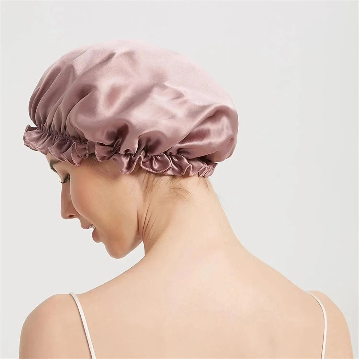 Шапочка для душа из шелка, DYYEUAVT, 16 Momme, L (58-60 см), Purplish Red — фото 3