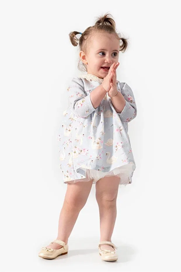 Детское платье для девочек хлопковое Swan patterned muslin dress Hafy Baby, Multicolor — фото 3