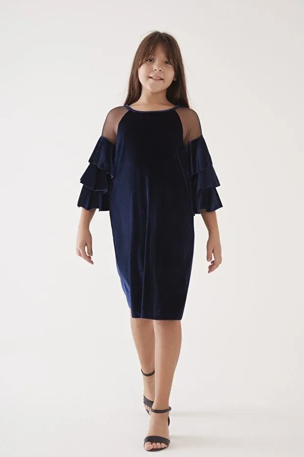 Детское платье для девочек с длинным рукавом Kıvanç Çocuk, Navy Blue