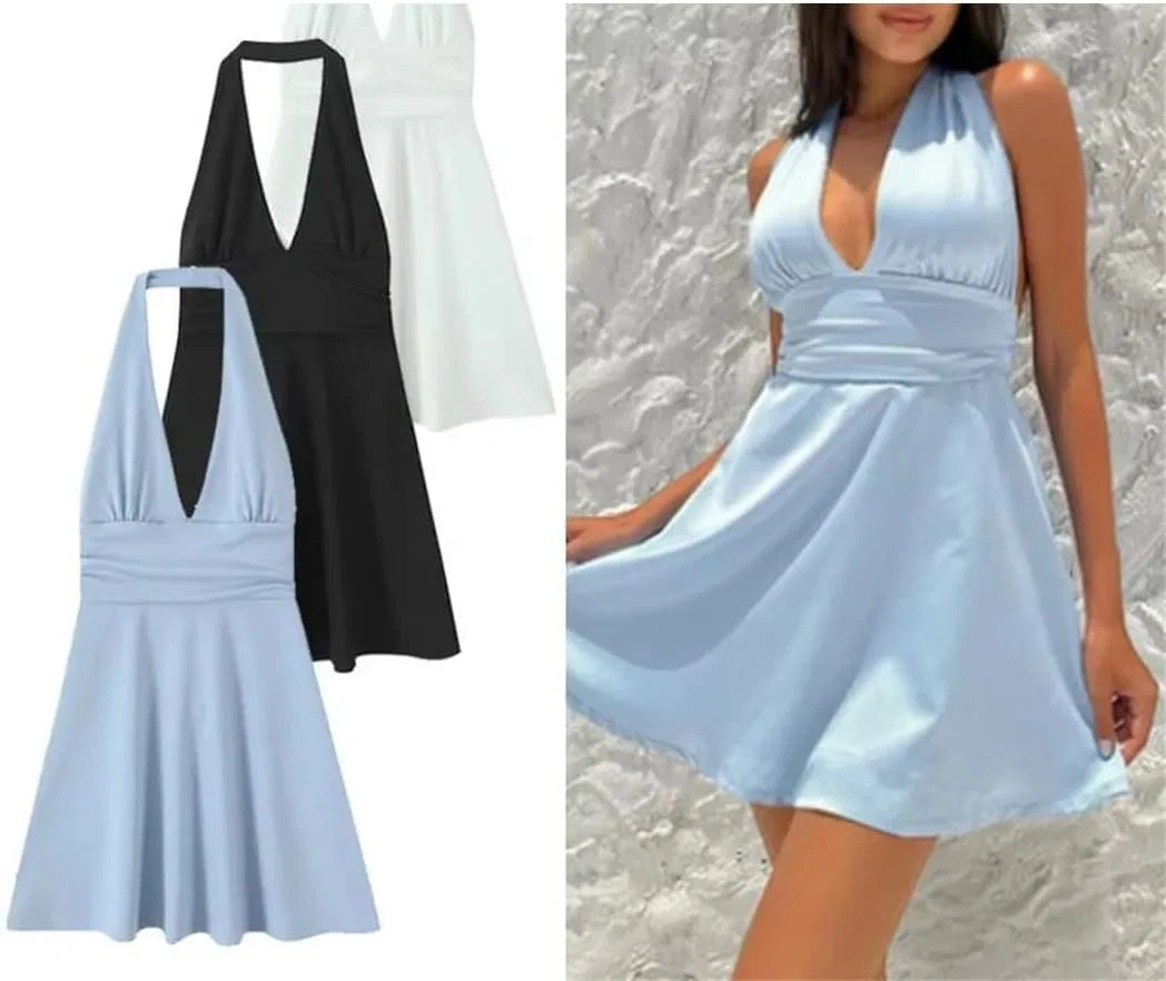 Женское сексуальное мини-платье с открытой спиной, White/Black — фото 2