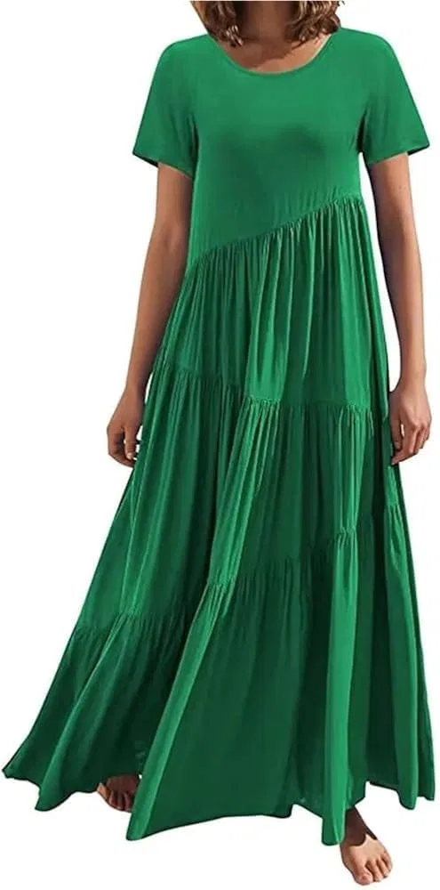 Женское макси-платье богемное асимметричное Casual, Green